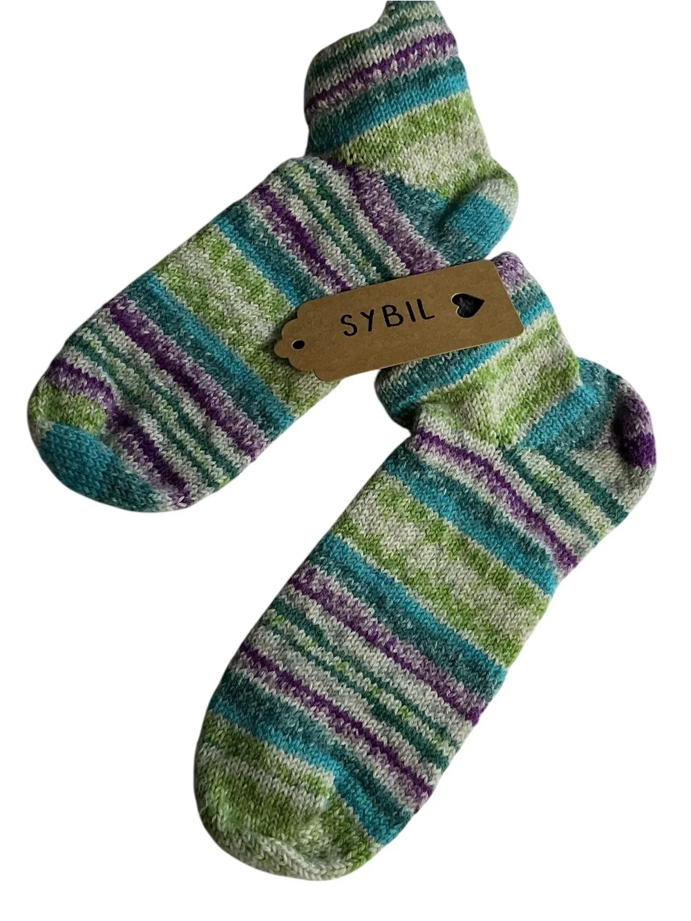 Sybil Shorties handcrafted purple green wool blend below ankle socks 7-8.5 NWT
